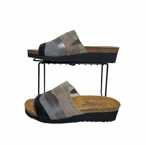 NAOT Portia Slide Sandals Wedge Sz 37 Mocha Rose Leather Suede Comfort Footbed